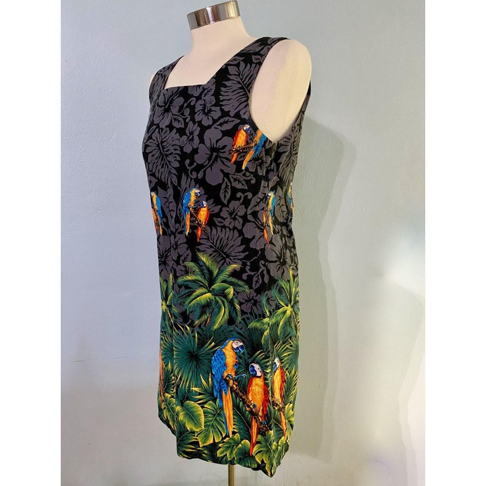 Pacific Legend Black Parrots Hawaiian Sheath Dress - Picture 2 of 5